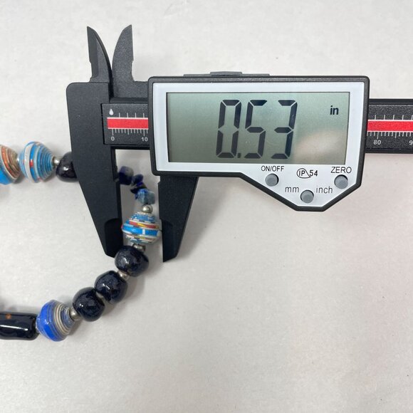 Mixed Media Glass Beads Stretch Bracelet Funky Boho Eclectic Artsy Marked Blue - Picture 6 of 9